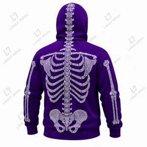 Men’s Purple Rhinestone Skeleton Hoodie <b>Jacket</b> with Full Zip Balaclava Mask Crystal Skull Bone Design <b>Gothic</b> Hip Hop Streetwear - Product Image 3