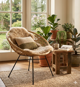 Sillón de Ratán Natural Tejido a Mano con Patas de Metal para Sala de Estar, Patio, Muebles de Interior y Exterior - Product Image 5