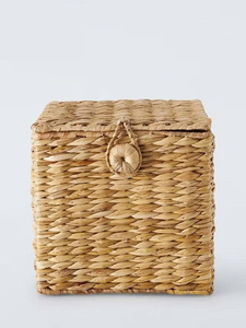 <b>Square</b> laundry <b>basket</b> with lid, woven from natural water hyacinth, a storage <b>basket</b> for household items. - Product Image 4