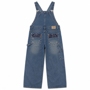 Salopette en jean blanchie en gros avec insignes bandana pour streetwear unisexe ample, salopette une pièce cloutée, directement de l'usine - Product Image 3