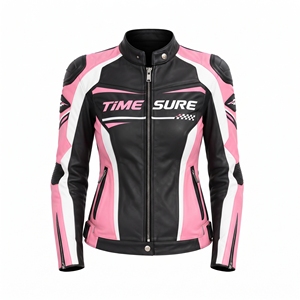 Chaquetas de Motocicleta de Cuero Genuino de Alta Calidad al por Mayor para Mujer, Chaqueta de Motociclista con Cierre Completo y Cuello con Botones - Product Image 4