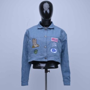 Women's <b>Cropped</b> <b>Denim</b> Trucker <b>Jacket</b> Solid Color Turn-down Collar Full Sleeve Frayed Hem Autumn Casual Coat Long Sleeves Fashion - Product Image 1