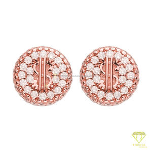 Elegant 925 Sterling <b>Silver</b> Round Stud <b>Earrings</b> With Dollar Symbol Center Sparkling Statement Jewelry For Retailers - Product Image 2