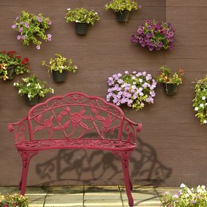 Panca da Esterno in Alluminio Pressofuso con Motivo Rosa Rossa Rustica e Gambe Curve per Hotel, Centri Commerciali, Parchi, Porticati - Ispirata alle Panchine in Legno da Parco - Product Image 6