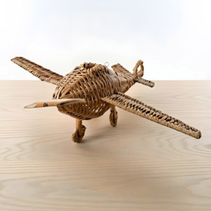 Avion de combat décoratif en rotin pour la chambre des enfants, jouet en fibre naturelle pour la décoration. - Product Image 3