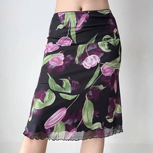 Jupe crayon mini à imprimé floral taille haute pour femme, style printemps, en viscose et polyester doux - Product Image 5