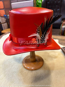 Sombrero de Copa Rojo de Cuero para Hombre, Decorado con Plumas, Corona Alta, Ala Ancha, Sombrero de Disfraz de Caballero, para Festivales y Fiestas - Product Image 3
