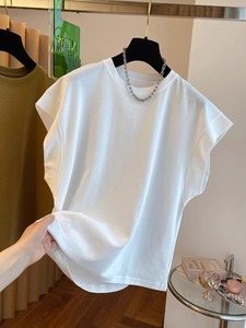 T-shirt décontracté pour femme, coupe ajustée, en polyester, à manches volantes et col rond, broderie logo personnalisée, fabrication OEM BD Chine - Product Image 3