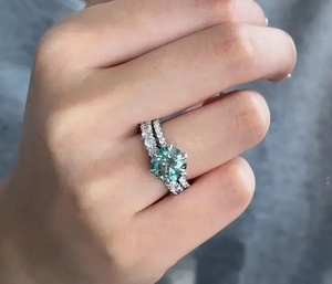 Elegant Design 925 <b>Silver</b> Green Moissanite <b>Solitaire</b> 3.0Ct Round Cut Engagement <b>Ring</b> with 2.5Ct Cut Classic Wedding Band. - Product Image 6