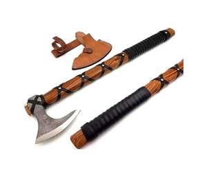 Hache à barbe plate en acier à haute teneur en carbone, faite à la main et personnalisée, avec manche en bois – Outil de survie extérieur et de travail du bois de qualité industrielle - Product Image 1