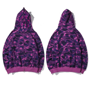 Veste zippée camouflage vintage, camouflage intégral, tissu molletonné lourd, impression DTG, streetwear, sweat à capuche double pour homme - Product Image 2