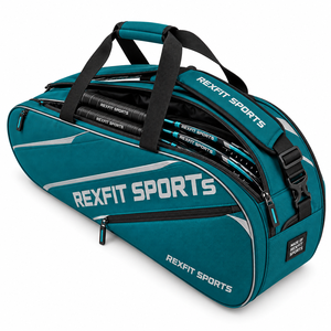 Sac de rangement multi-poches pour raquettes de squash, tennis et badminton avec texte personnalisé et bandoulière réglable - Product Image 1