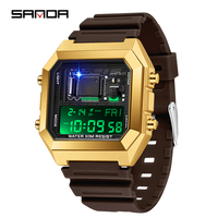 Montre numérique SANDA 6216 pour homme, bracelet en TPU, montre électronique carrée, OEM ODM, logo personnalisé, LED, étanche, montre tendance