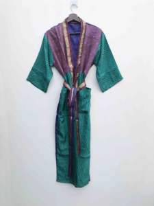 Vestido de Maternidad Vintage para Mujer, de Seda, Estilo Kimono, Ropa de Dormir, Ropa de Playa, Hecho con Sari Indio Reciclado, con Parches, Térmico, para Primavera - Product Image 2