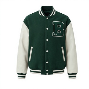 Custom <b>Brown</b> Letterman <b>Jacket</b> with Green Chenille B Patch & B.R INDUSTRY Embroidery | Premium Wool <b>Leather</b> Sleeve Varsity <b>Jacket</b> - Product Image 4