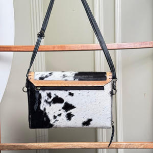 Newest Sunflower Hand Tooled Leather <b>Hair</b>-On Cowhide Leather Crossbody Carryall Wallet Genuine Leather Women's Organizer Wallets - Product Image 5