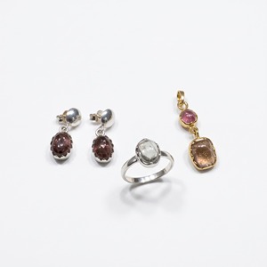 Moku <b>Jewellery</b> Tourmaline Jewelry <b>Set</b> Pendant Earrings Necklace Oval Cabochon Gemstone <b>Pink</b> Stone Drop Silver Tone Gold Tone - Product Image 1