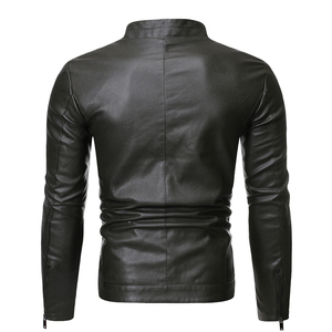 New Design Wholesale High Quality Customizes Fashion Leather Jacket <b>Men</b> Stand Collar Front Logo Waterproof Breathable - Product Image 4
