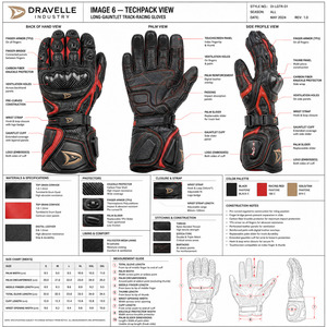 Wholesale Racing Gloves Full Finger Leather Red Black Adjustable Wrist <b>Strap</b> Hook And Loop Closure Outdoor Riding Biker Gloves - Product Image 5