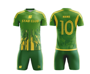 Maillots de football à séchage rapide pour adultes, design vert et jaune, respirants, avec impression de nom personnalisé - Product Image 1