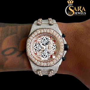 Reloj de diamantes de moissanita dorada de gama alta de calidad de exportación totalmente helado con estilo Hip Hop Bling y pantalla analógica a la venta - Product Image 1