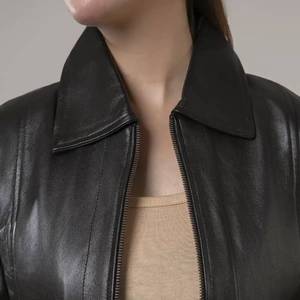 Anna Womens Black Genuine Leather Breathable <b>Jacket</b> <b>with</b> Shirt Style Collar-Winter Ready - Leather <b>Jacket</b> Black - Product Image 4