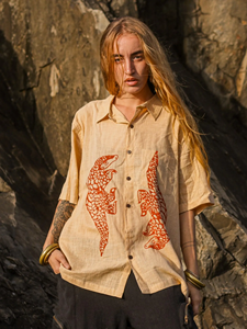 Camisa Casual de Manga Corta para Hombre con Motivo de Pangolín Estampado a Mano en Algodón Khadi, Camisa Premium Transpirable de Algodón Khadi Hilado a Mano - Product Image 3