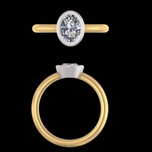 Anillo de Compromiso con Bisel Ovalado de Diamante Cultivado en Laboratorio en Oro de 14k de Dos Tonos, Anillo de Boda Minimalista Solitario, Joyería Fina para Mujer - Product Image 3