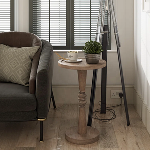 SWT Pedestal <strong>Small</strong> <strong>Drinking</strong> <strong>Table</strong> Farmhouse Tray Top Distressed Natural Wood Color Solid Wood Modern Easy Assemble Coffee <strong>Table</strong> - Product Image 2