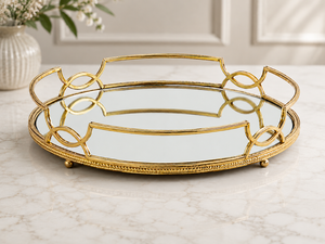 Plateau décoratif ovale en laiton, surface miroir, style glamour, cadre métallique, épaisseur personnalisée, multifonctionnel, montage mural - Product Image 2