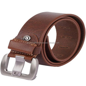 Ceinture décontractée pour homme en cuir véritable texturé marron de qualité supérieure avec boucle élégante en laiton argenté mat - Product Image 4