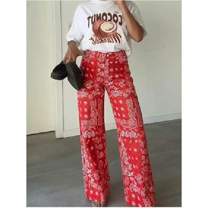 Wholesale Custom <b>Women</b> <b>Red</b> Bandana Paisley Printed Denim <b>Jeans</b> High Waist Casual Straight Leg Y2K Streetwear Fashion Trousers - Product Image 6