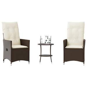 Ensemble bistro 3 pièces en polyrotin marron avec coussins, ensembles de jardin - Product Image 1