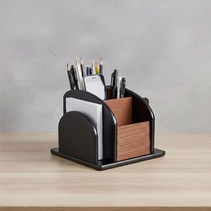 Organisateur de bureau traditionnel en bois fait à la main pour mariage, support pour stylos, support pour bloc-notes, support pour téléphone portable, multifonction - Product Image 1