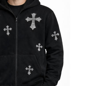 เสื้อฮู้ดโอเวอร์ไซส์แบบซิปเต็มตัว ประดับคริสตัลวิบวับ ผ้าฝ้ายหนานุ่ม ขนฟลีซหนา สไตล์สตรีทแวร์ รับทำแบรนด์ตามสั่ง จำหน่ายราคาส่ง - Product Image 4