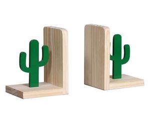 Sujetalibros Modernos de Madera con Diseño de Cactus, 2 Piezas, Estilo Bambú, para Adultos, Decoración de Estantes para el Hogar y la Oficina - Product Image 2