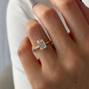 2 Carat <b>Emerald</b> Cut EVS1 Lab Grown Diamond Half Bezel Engagement <b>Ring</b>, One of a Kind 14k Yellow Gold, IGI Certified - Product Image 1