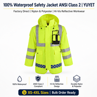 Jaket Keselamatan Anti Air Reflektif Bernapas Kelas ANSI 2 dengan Senter LED Terintegrasi Logo Kustom untuk Pekerjaan Konstruksi Jalan