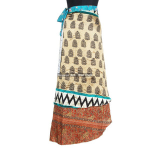 Eco Friendly Girl's Wear <b>Beach</b> Sari Reversible Long Wrap Skirts <b>Beach</b> Wear Vintage Silk <b>Magic</b> 38" Length Wrap Skirt Cover up - Product Image 1