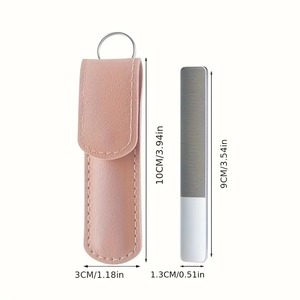 <b>Pink</b> Crystal Glass Case Mini Double-Sided 100 Grit Nail File Reusable Portable Manicure <b>Tool</b> with Snap Button Pouch - Product Image 3