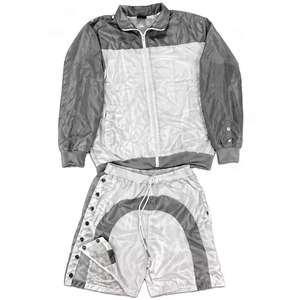 Ensemble de survêtement unisexe bleu marine grande taille avec cordon de serrage, capuche, pantalon à revers élastiques, léger, respirant, design sportif - Product Image 2