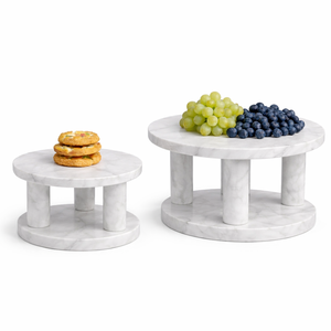 Nouveau support à gâteau moderne en marbre blanc avec base sculptée, présentoir à dessert minimaliste pour la décoration de table et de cuisine - Product Image 6