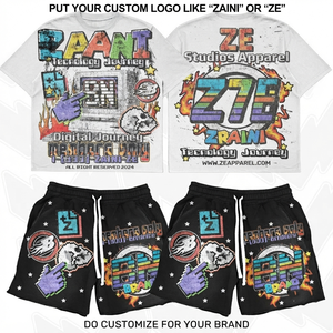 ZAINI 260 GSM Premium Polyester Breathable Oversized <b>White</b> Graphic T Shirt Black Shorts Set Custom Embossed Front Logo Summer - Product Image 1
