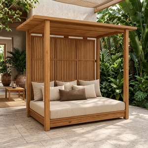 Lit de repos d'extérieur moderne en teck massif avec coussins résistants aux intempéries pour patio de resort et gazebo, modèle pré-assemblé KAR04, mobilier en gros - Product Image 3