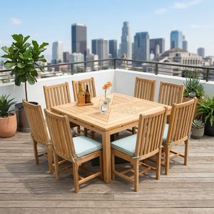 Ensemble de salle à manger d'extérieur en bois ou en aluminium, table et chaises de jardin en bois, mobilier de patio pour hôtel et complexe hôtelier, ensemble de sièges de jardin pour villa - Product Image 1