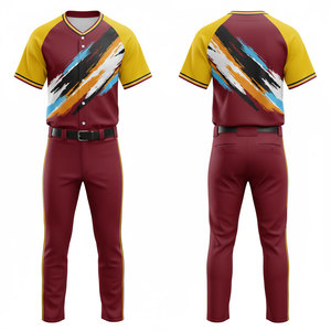Men's Baseball Uniform Set Maroon Yellow Sublimated Print Full Sleeve Jersey Pants Moisture Wicking Regular Fit Geometric Print - Product Image 1
