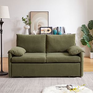 64.5 Inch Soft Corduroy Convertible <b>Sleeper</b> <b>Sofa</b> Bed 3 in 1 Adjustable Pullout with 2 Side Pockets and Pillows - Product Image 3