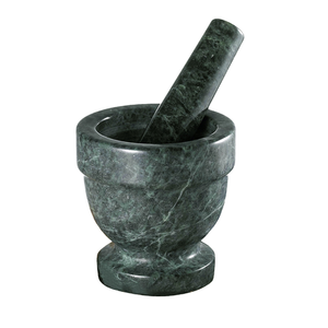 Mortier et pilon en marbre naturel faits à la main, broyeur d'épices traditionnel à alimentation manuelle - Product Image 4