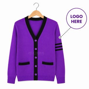 Cardigan tricoté pour femme à col en V, bicolore, à manches longues, avec logo personnalisé Cosh International Sisterhood Sorority, violet, pour l'hiver - Product Image 1