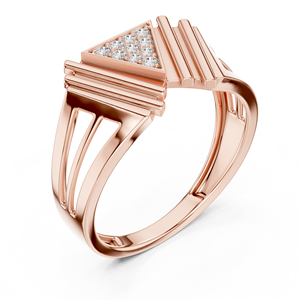 Bague de luxe en or rose 14K/18K pour homme sertie de diamants |   Bague géométrique à diamants en grappe de forme triangulaire |   Bijoux fins de créateurs modernes - Product Image 2
